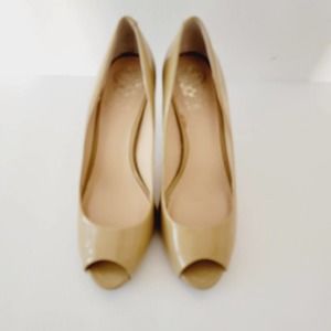 Vince Camuto Tan Patent Leather Platform Open Toe Pumps Women's Shoes Size 8M